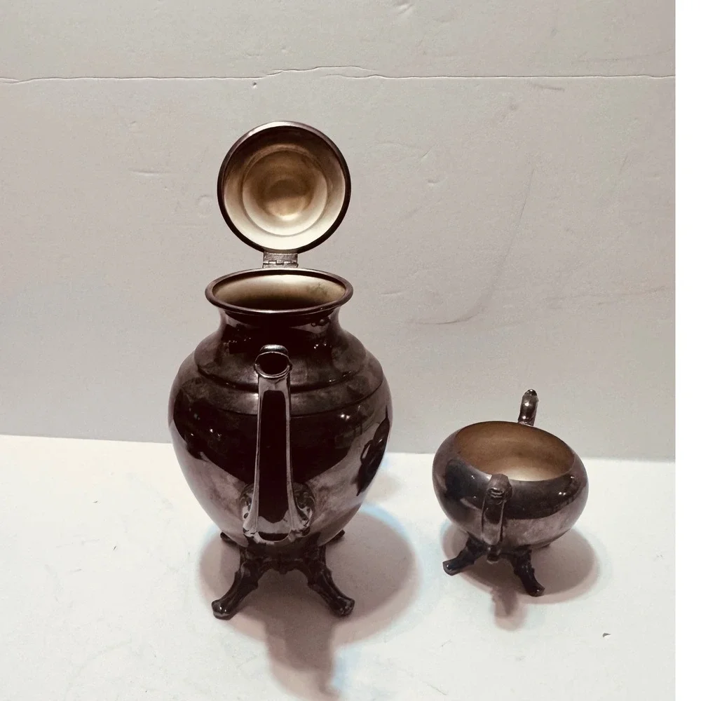 WM Rogers Silver Plate Tea‎ Set Vintage Coffee Pot Sugar Bowl Creamer Ornate 3pc